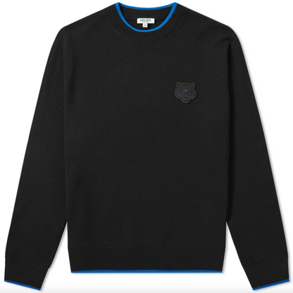 Kenzo Chic Black Cotton Sweater with Blue Accented Edges