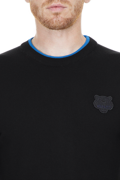 Kenzo Chic Black Cotton Sweater with Blue Accented Edges