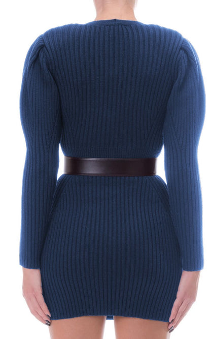 Elisabetta Franchi Elegant Long-Sleeved Knit Dress with Belt