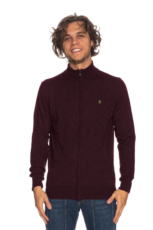 Refrigiwear Burgundy Wool-Cashmere Blend High-Collar Cardigan