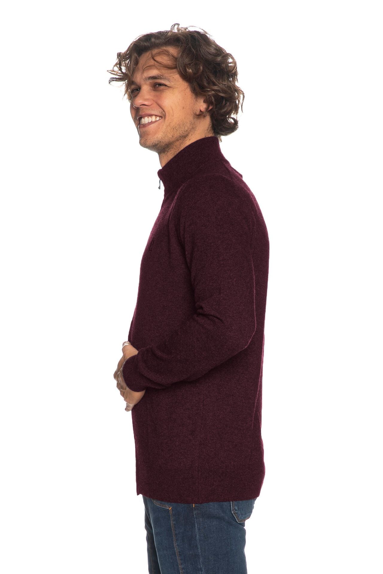 Refrigiwear Burgundy Wool-Cashmere Blend High-Collar Cardigan