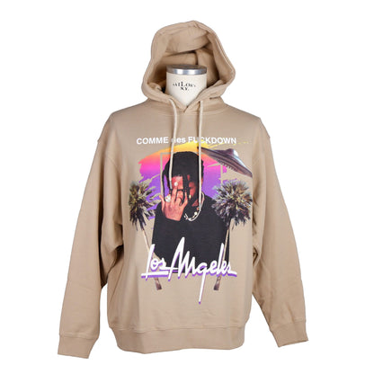 Comme Des Fuckdown Beige Graphic Hooded Sweatshirt