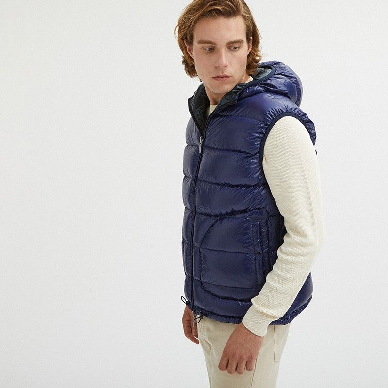 Reversible Centogrammi Hooded Vest in Blue/Grey