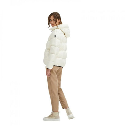 Centogrammi Elegant White Hooded Feather Jacket