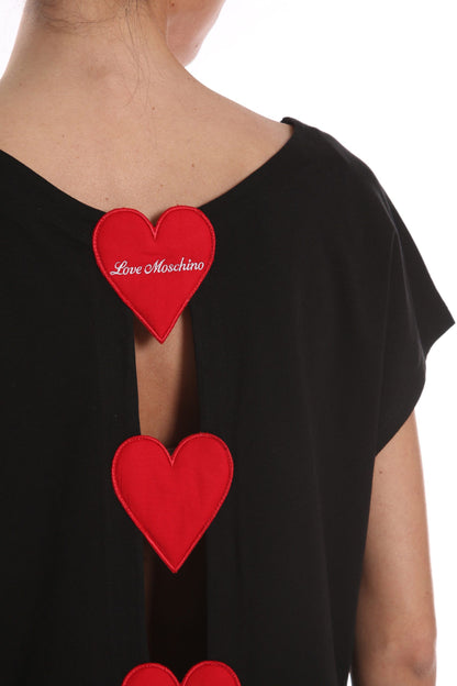 Love Moschino Chic Black Cotton Tee with Heart Details