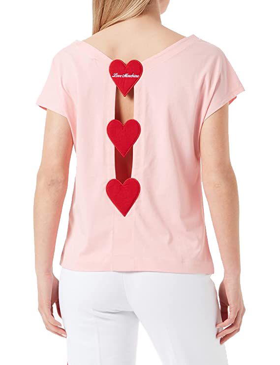 Love Moschino Chic Pink Logo Tee with Back Heart Details