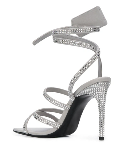 Off-White Dazzling Gray Diamond Buckle Leather Sandals