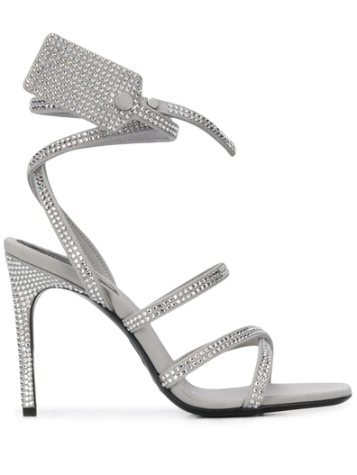 Off-White Dazzling Gray Diamond Buckle Leather Sandals