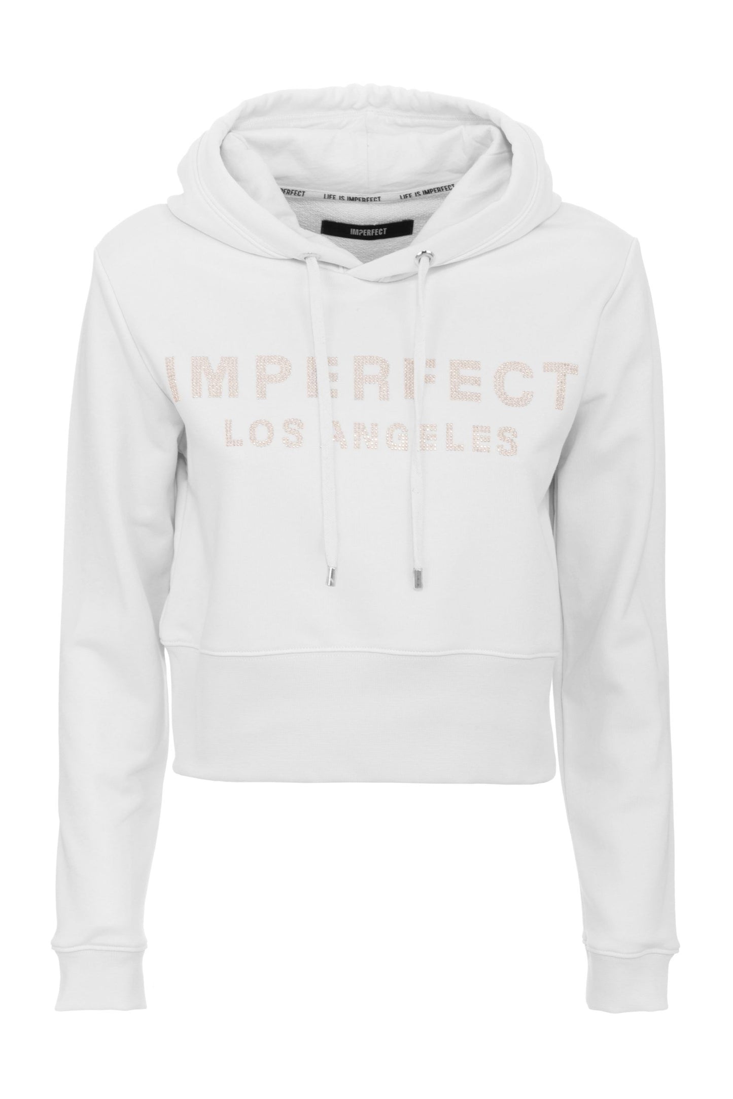 Imperfect Dazzling Rhinestone Logo White Hoodie