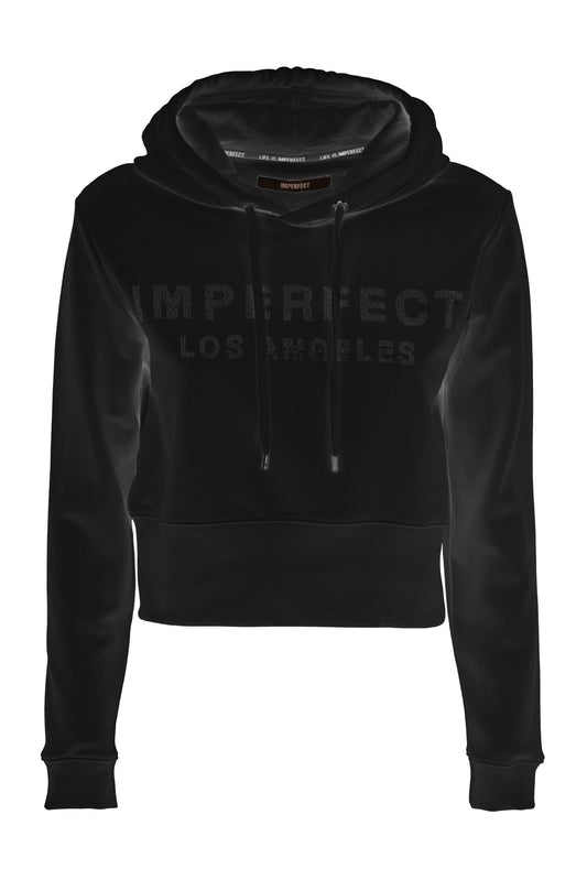 Imperfect Glitzy Logo Embellished Black Hoodie