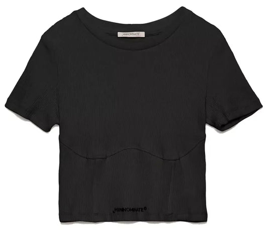 Hinnominate Chic Ribbed Cotton Tee with Logo Detail