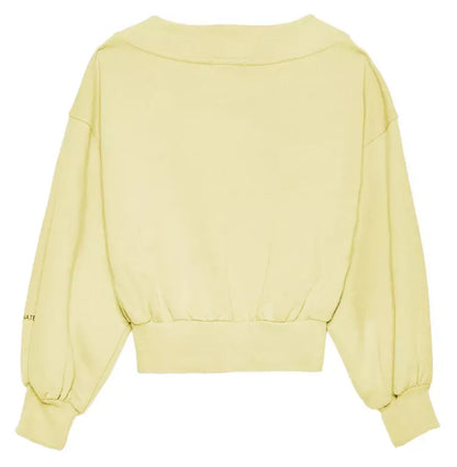 Hinnominate Chic Yellow V-Neck Cotton Sweatshirt