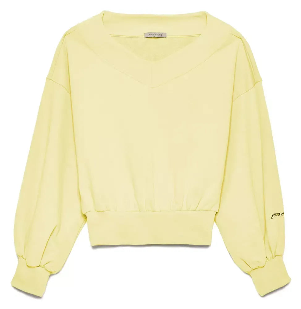 Hinnominate Chic Yellow V-Neck Cotton Sweatshirt