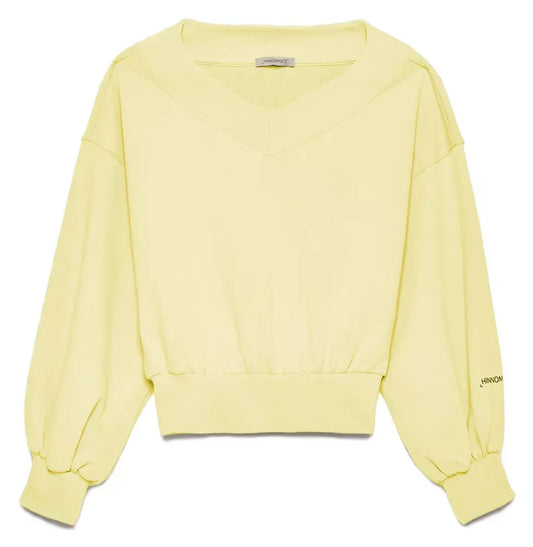 Hinnominate Chic Yellow V-Neck Cotton Sweatshirt