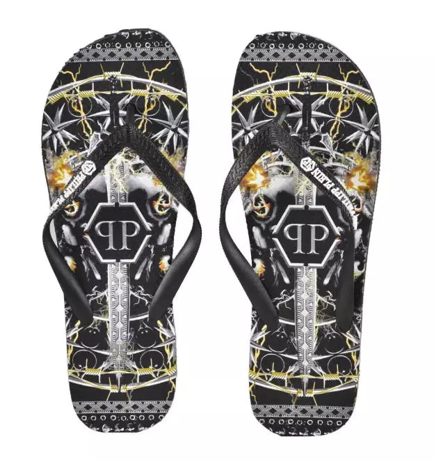 Philipp Plein Multicolor Graphic Print Women's Flip Flops