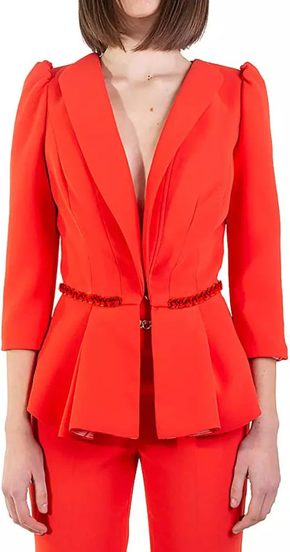 Elisabetta Franchi Chic Crepe Chain-Waist Jacket in Pink