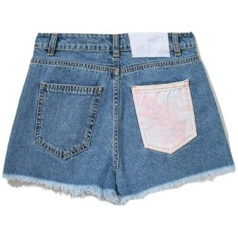 Comme Des Fuckdown Edgy Denim Shorts with Abstract Print