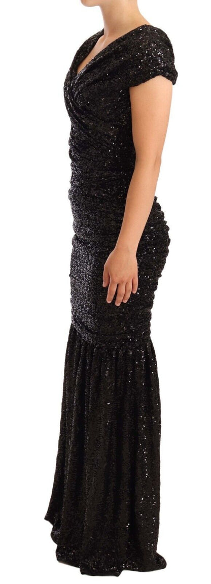 Dolce & Gabbana Elegant Black Sequined Open Shoulder Gown