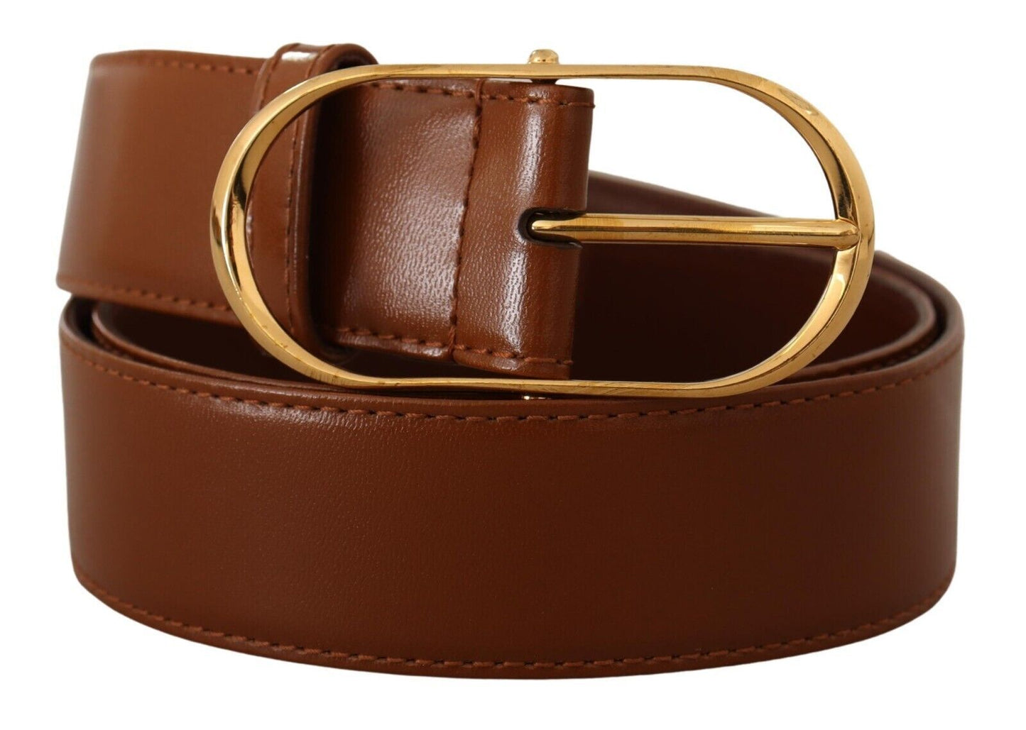 Dolce & Gabbana Brown Leather Gold Metal Oval Buckle Belt