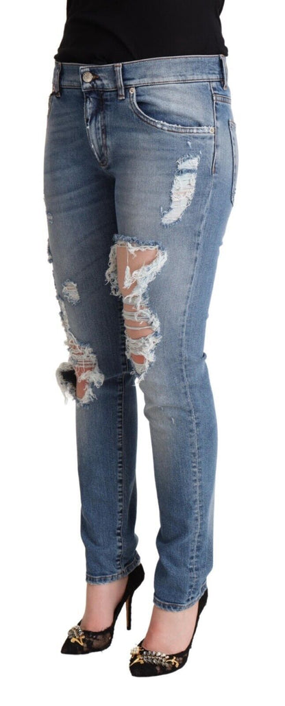 Dolce & Gabbana Blue Distressed Cotton Denim Skinny Jeans