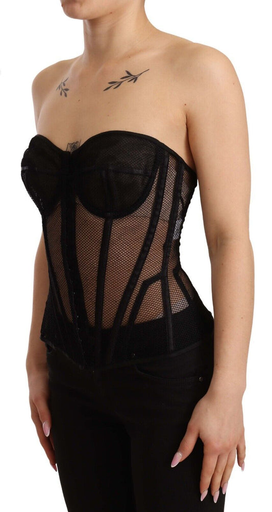 Dolce & Gabbana Black Viscose Bustier Corset Strapless Top