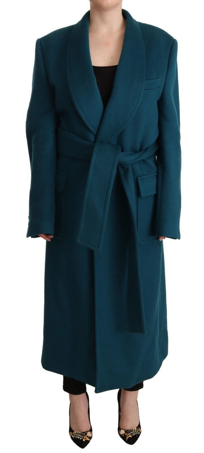 Dolce & Gabbana Elegant Blue Green Wool-Anogra Wrap Coat