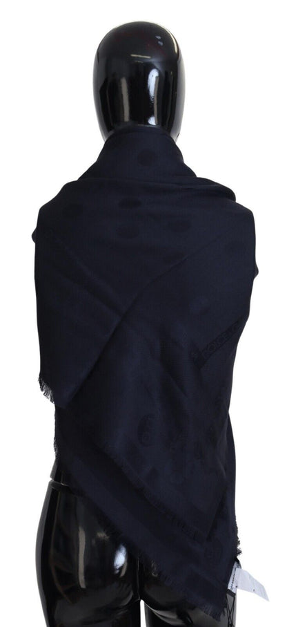 Dolce & Gabbana Elegant Silk-Wool Fringed Scarf in Dark Blue