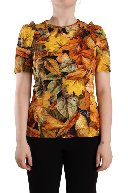 Dolce & Gabbana Elegant Round Neck Leaf Print Blouse