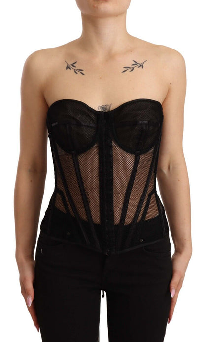 Dolce & Gabbana Black Viscose Bustier Corset Strapless Top