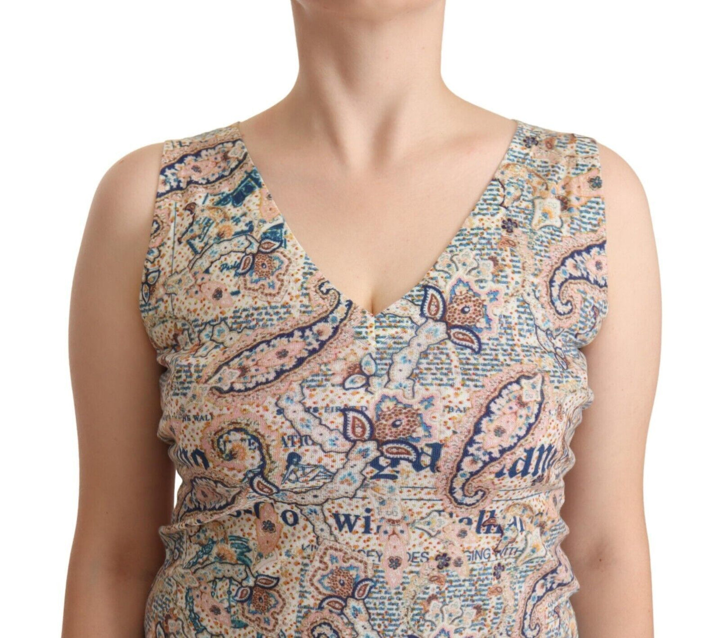 John Galliano Multicolor Cotton Sleeveless V-neck Tank Top