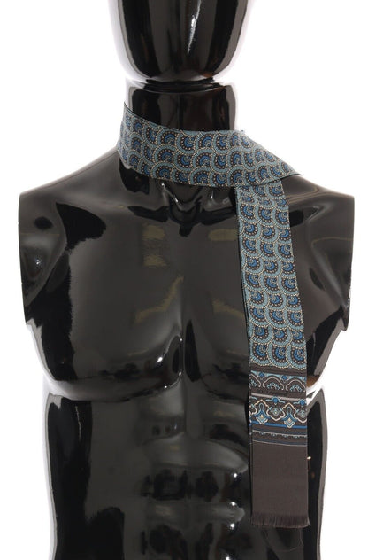 Dolce & Gabbana Blue Patterned Silk Slim Wrap Fringes Scarf