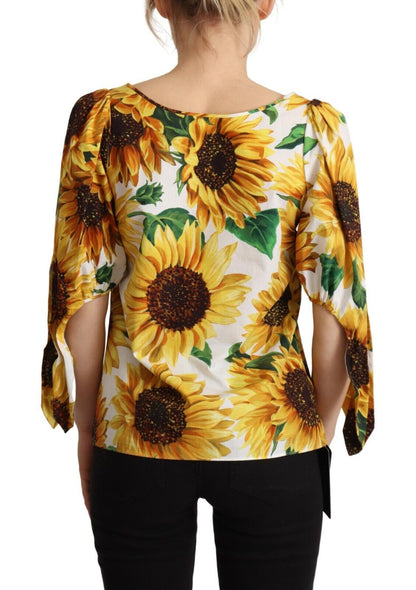 Dolce & Gabbana Sunflower Print Cotton Elbow Sleeve Blouse