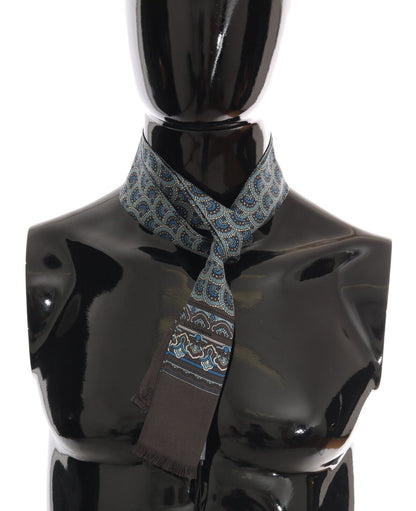 Dolce & Gabbana Blue Patterned Silk Slim Wrap Fringes Scarf