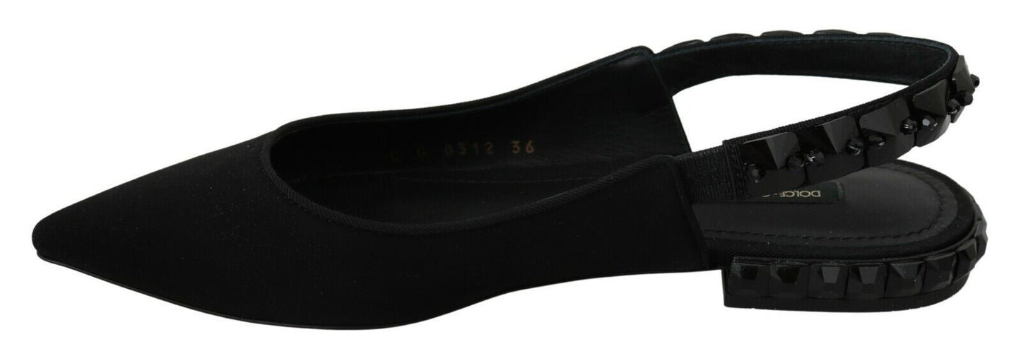 Dolce & Gabbana Black Flats Slingback Charmeuse Shoes