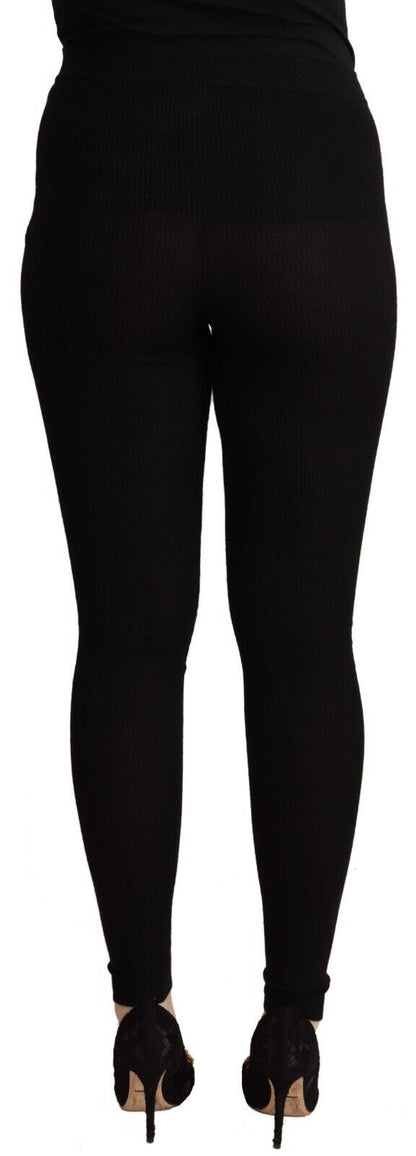 Dolce & Gabbana Black Cashmere Stretch Waist Tights Pants