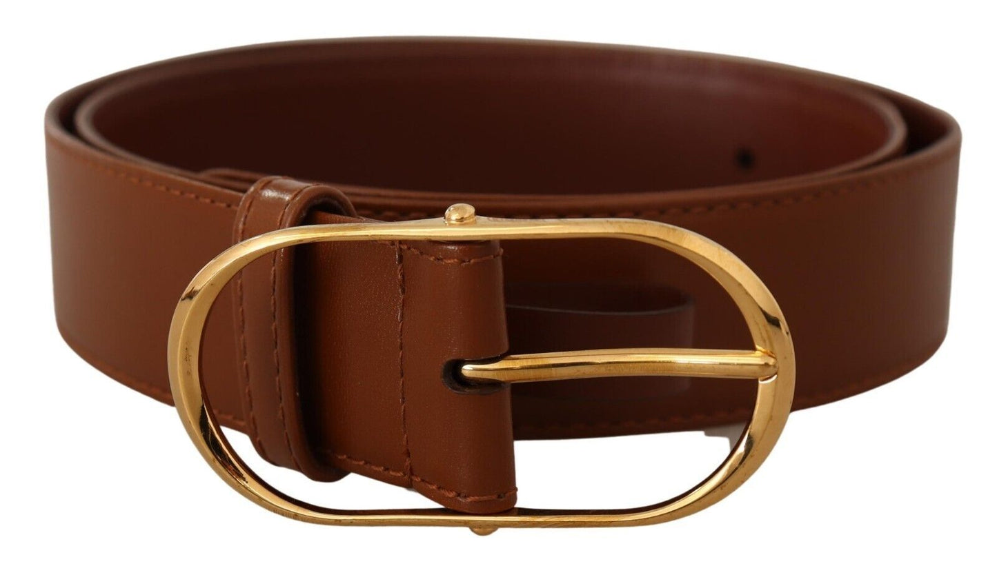 Dolce & Gabbana Brown Leather Gold Metal Oval Buckle Belt