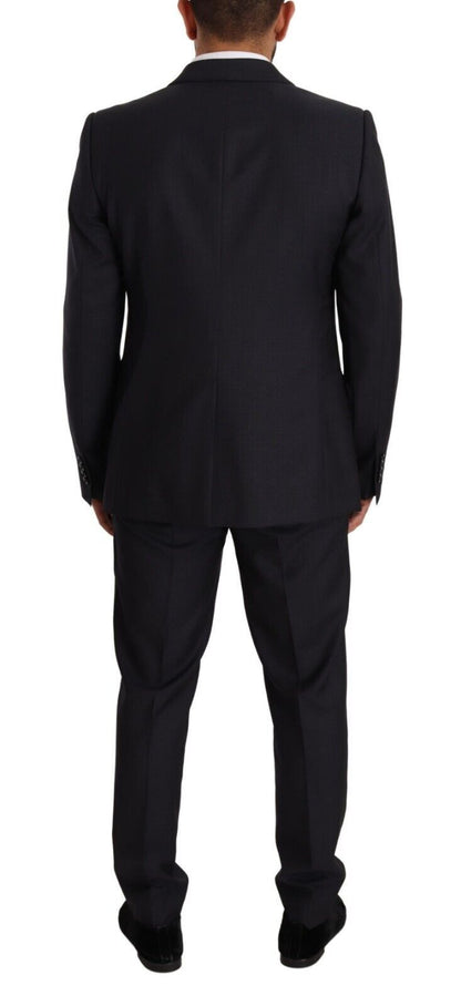 Dolce & Gabbana Elegant Navy Blue Wool Silk Men's Martini Suit