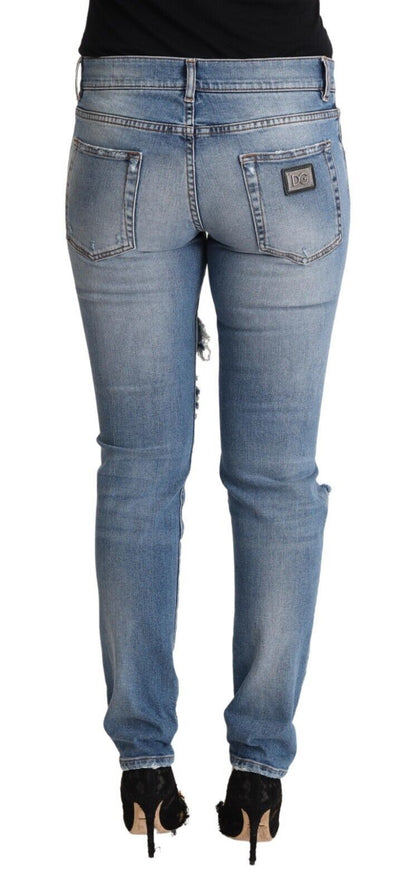 Dolce & Gabbana Blue Distressed Cotton Denim Skinny Jeans