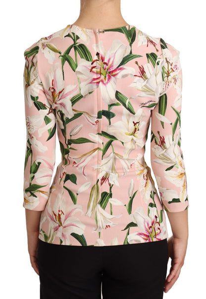 Dolce & Gabbana Pastel Pink Lily Print Fitted Blouse