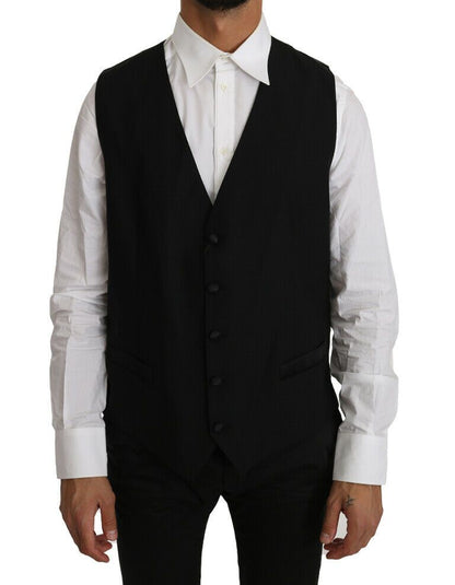 Dolce & Gabbana Black Solid Wool Silk Vest