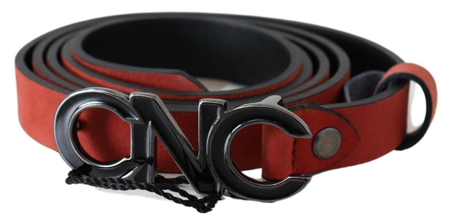 Costume National Red Black Leather Black Logo Buckle Blood Belt