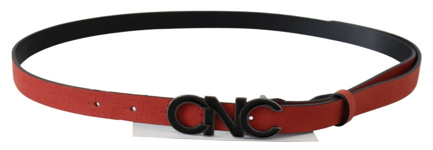 Costume National Red Black Leather Black Logo Buckle Blood Belt