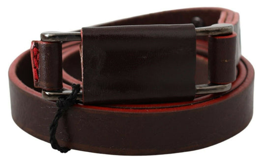 Costume National Brown Leather Double Rustic Silver Buckle Belt