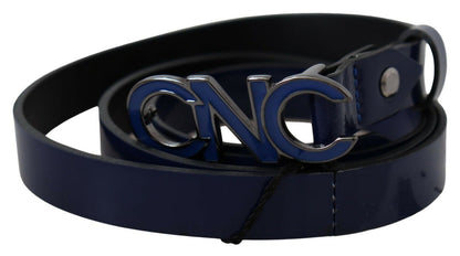 Costume National Blue Leather Logo Skinny Fashion  Belt