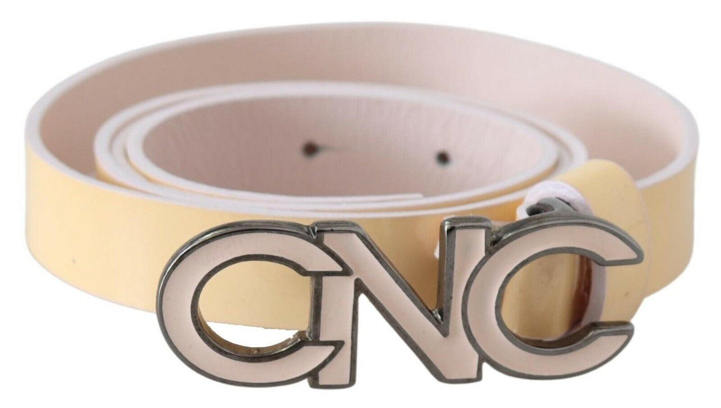 Costume National Beige Leather Pink Letter Logo Belt