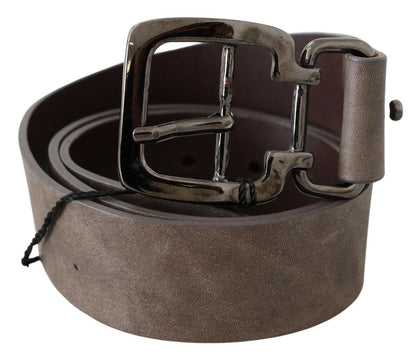 Costume National Dark Brown Leather Metallic Square Buckle Belt