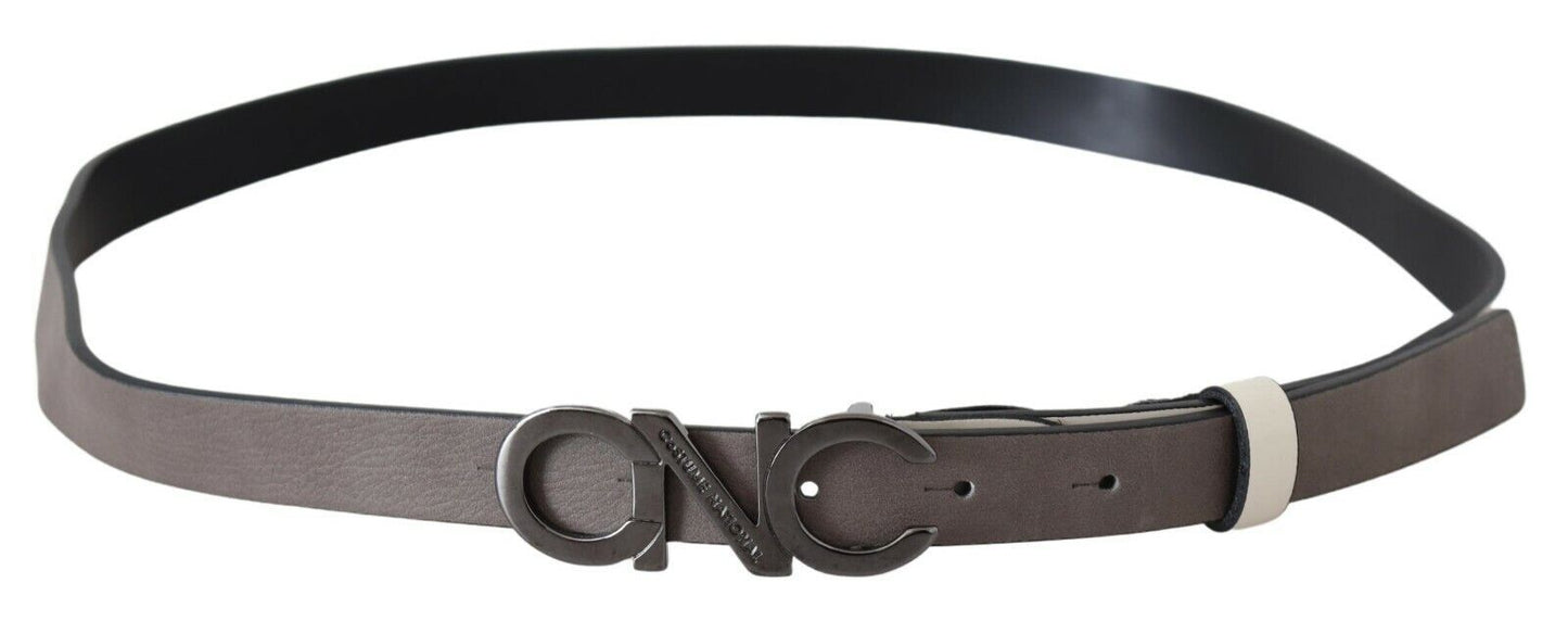 Costume National White Black Leather Letter Logo Buckle Belt