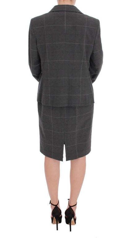 BENCIVENGA Gray Checkered Cotton Blazer Dress Set Suit