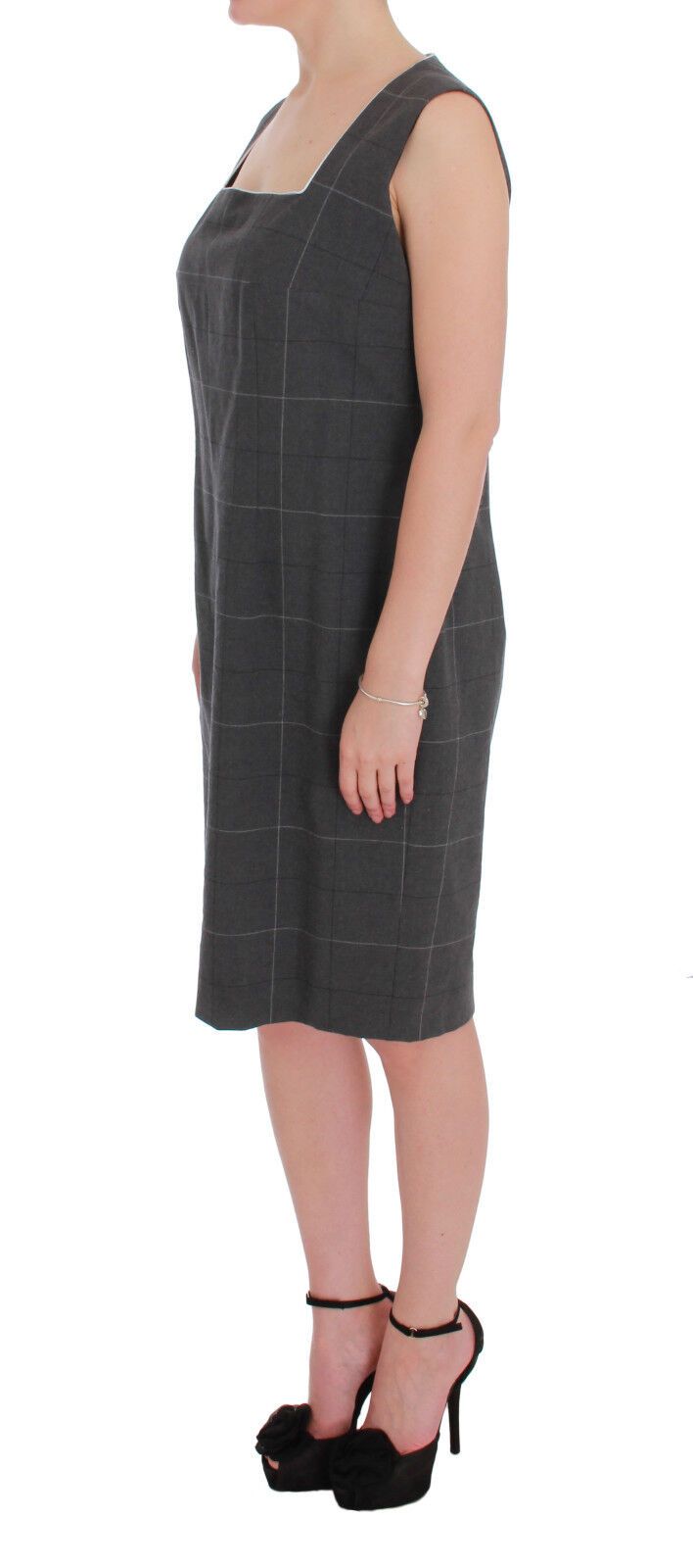 BENCIVENGA Gray Checkered Cotton Blazer Dress Set Suit