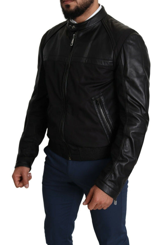 Dolce & Gabbana Elegant Black Bomber with Leather Accents